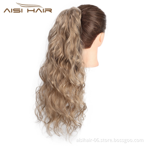 Aisi Hair Wholesale Long Wavy Wrap Around Ponytail Hairpieces Long Body Wave Brown Synthetic Ponytails Hair Extensions For Women